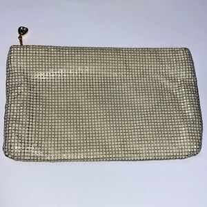 Whiting & Davis Ivory Metal Mesh Zip Clutch Bag